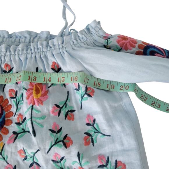 Philosophy Aqua Embroidered  linen summer dress MD Coastal Boho chic - Picture 8 of 13